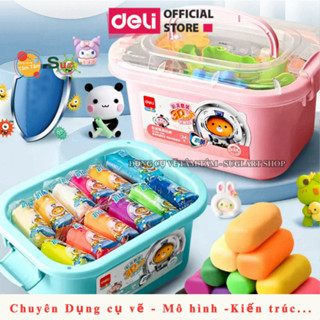 [ Sugi Art Shop ] Đất nặn nhiều màu Deli Chất liệu an toàn có khuôn kèm 12 màu 01 hộp nhựa có quai xách đồ chơi sáng tạo