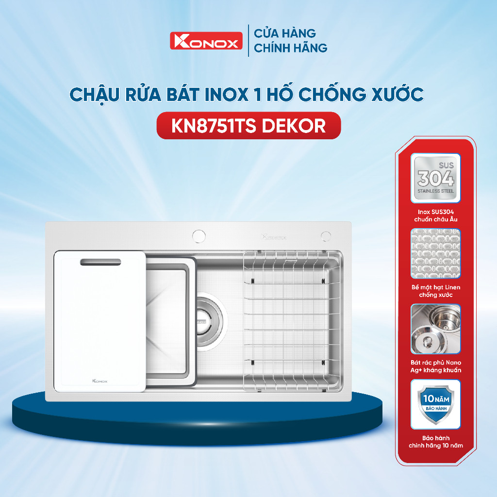 Chậu rửa bát 1 hố chống xước Konox Workstation Sink KN8751TS Dekor