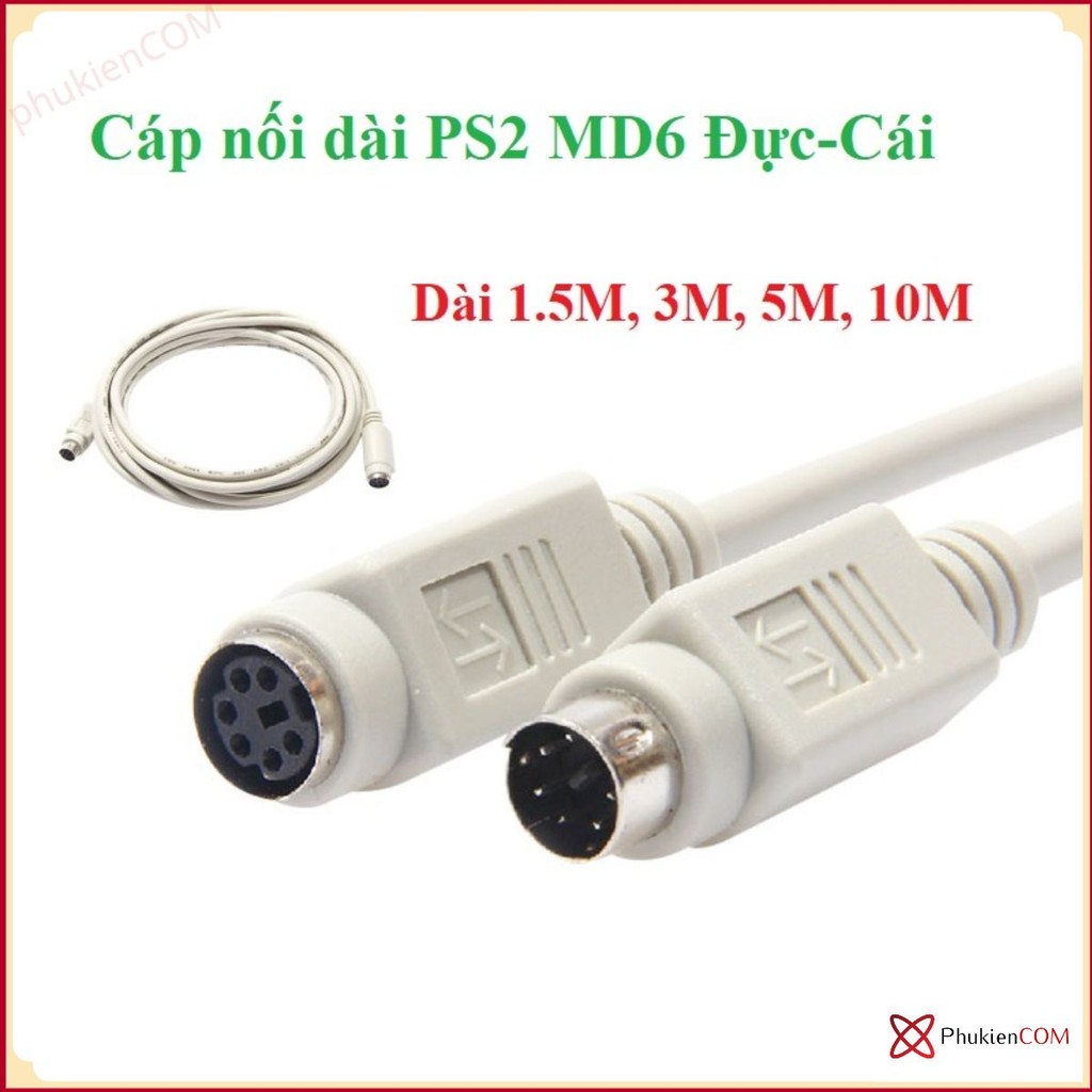 Dây cáp PS2 MD6 chân tròn Đực-Cái dài 1.5M 3M 5M 10M