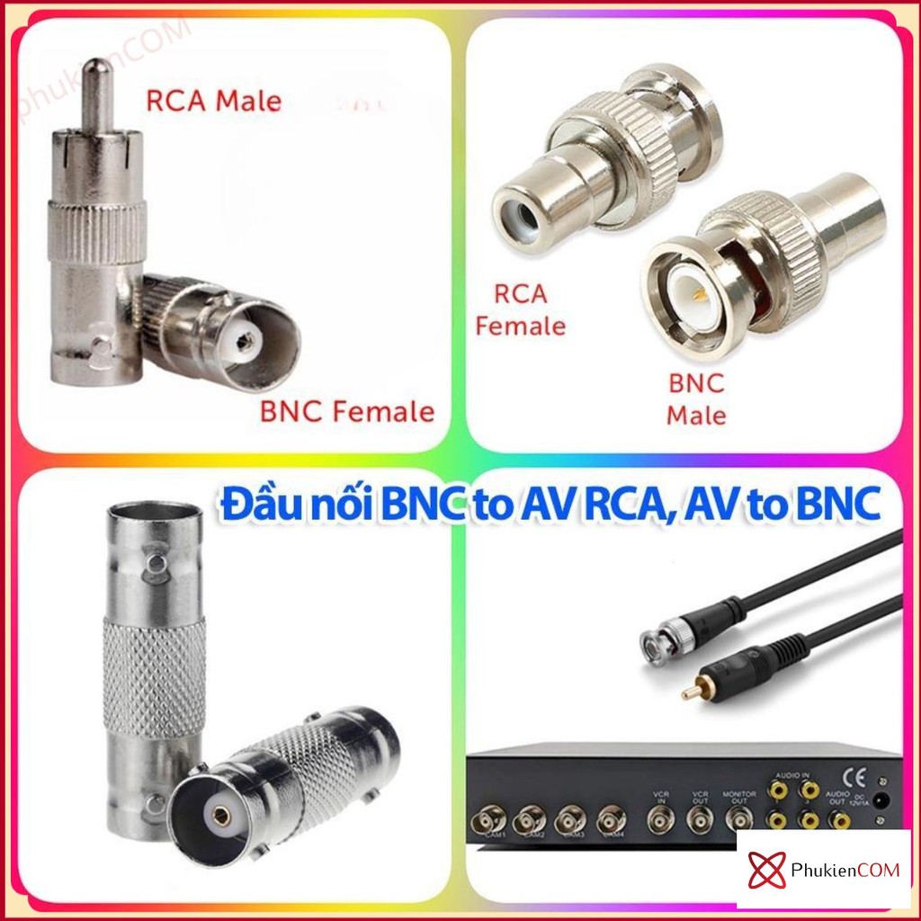 (Loại tốt) Giắc BNC to AV RCA sang BNC chia BNC 1 ra 2, BNC đồng trục cho loa âm ly camera CCTV máy 