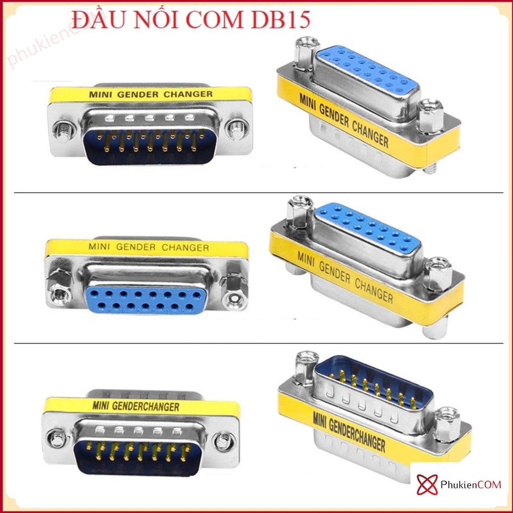 Đầu nối cổng COM DB15 RS232 Cái Cái, Đực Đực, Đực cái cho máy lập trình, truyền thông, thiết bị điện