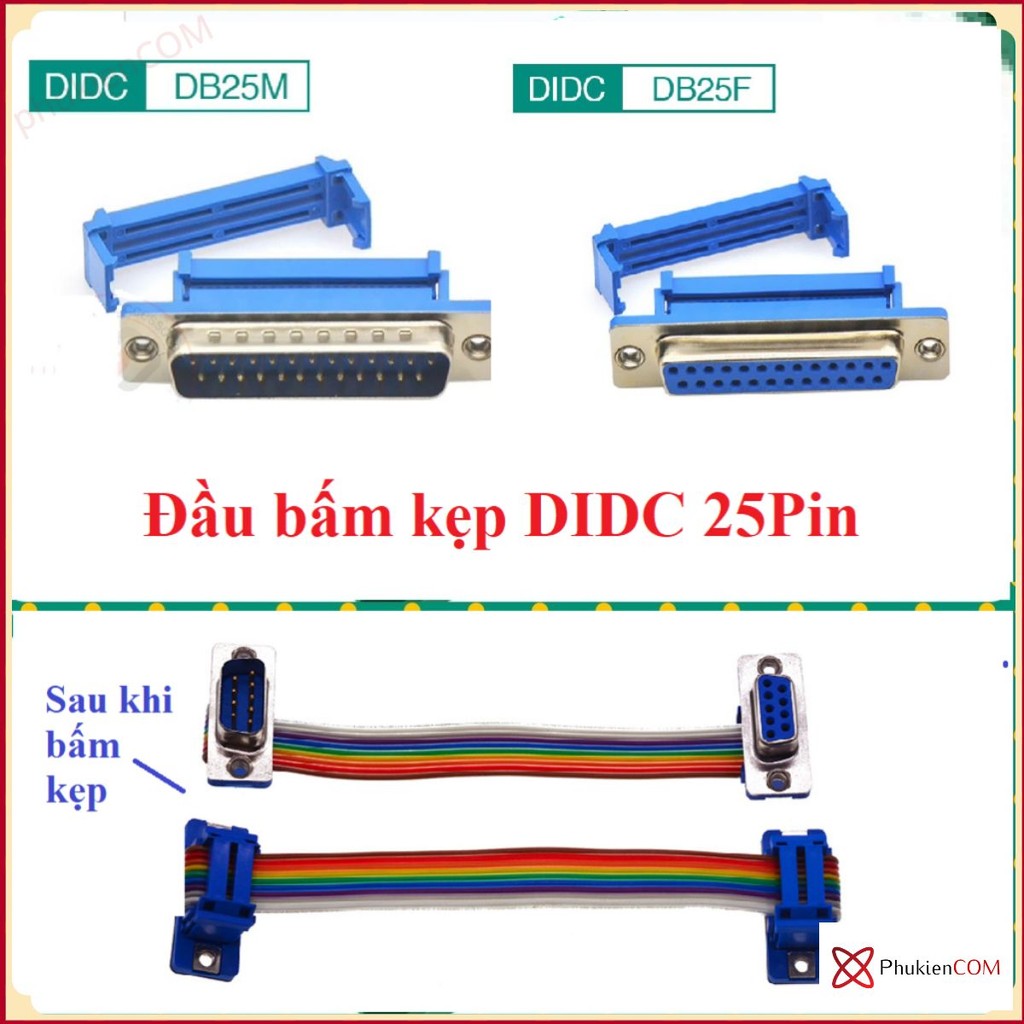 Đầu bấm cáp bẹ 25P, nối dây cáp IDE26, cáp kẹp DIDC 25Pin COM DB25 Male, Female (chân đực, chân cái)