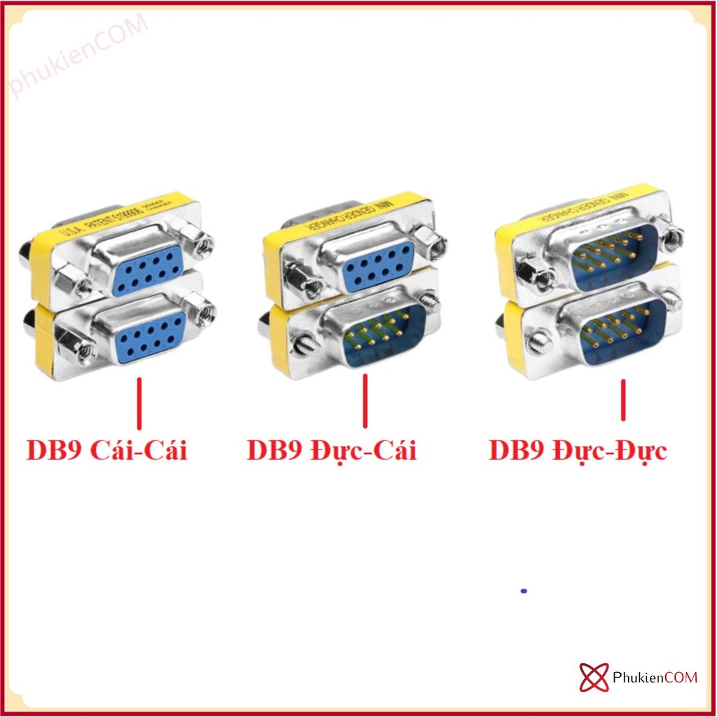 Đầu nối cổng COM DB9 RS232 Cái Cái, Đực Đực, Đực cái cho máy lập trình, thiết bị điện tử