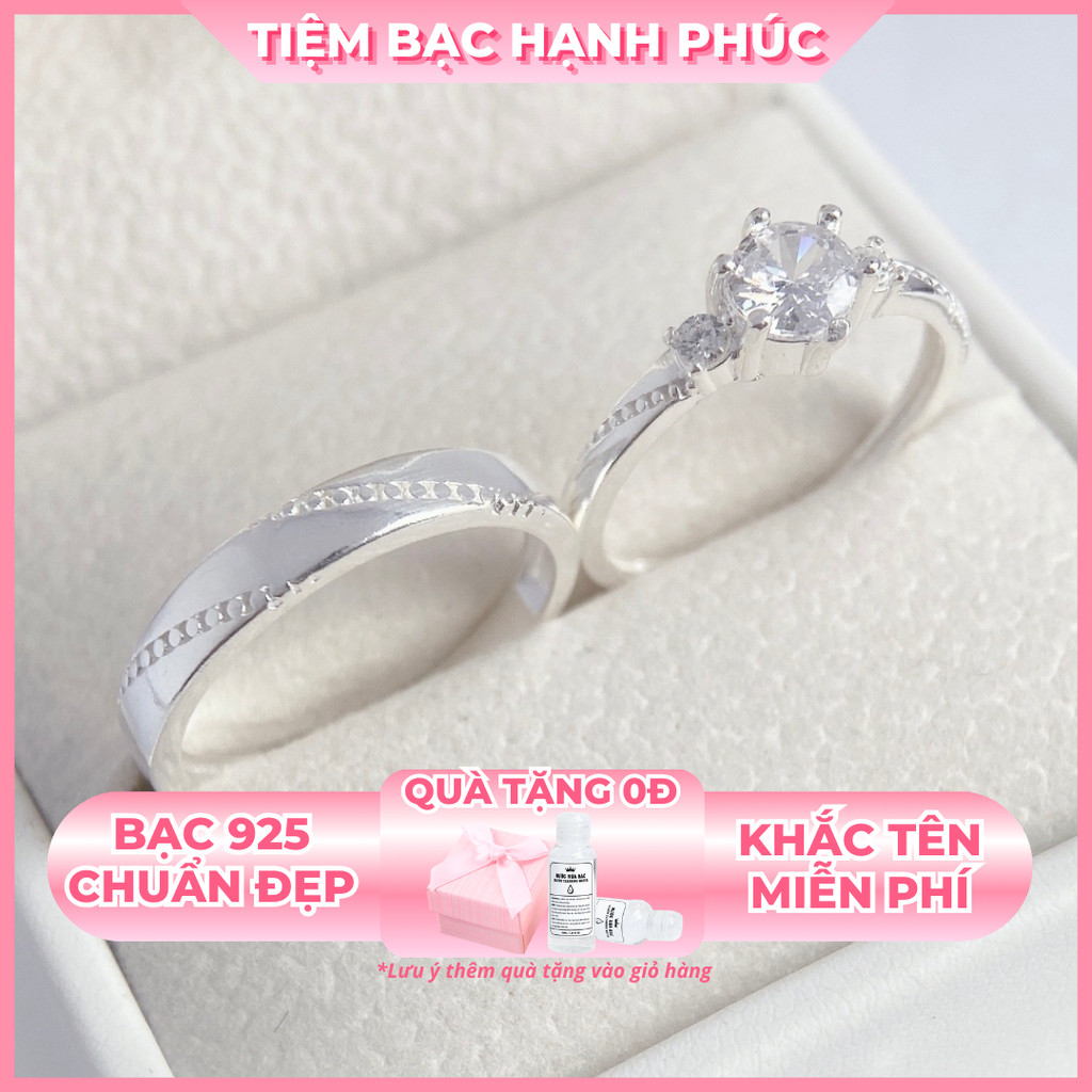  Nhẫn đôi bạc 925 khắc tên TBHP bạc thật cho cặp đôi - Mã TSJC05 