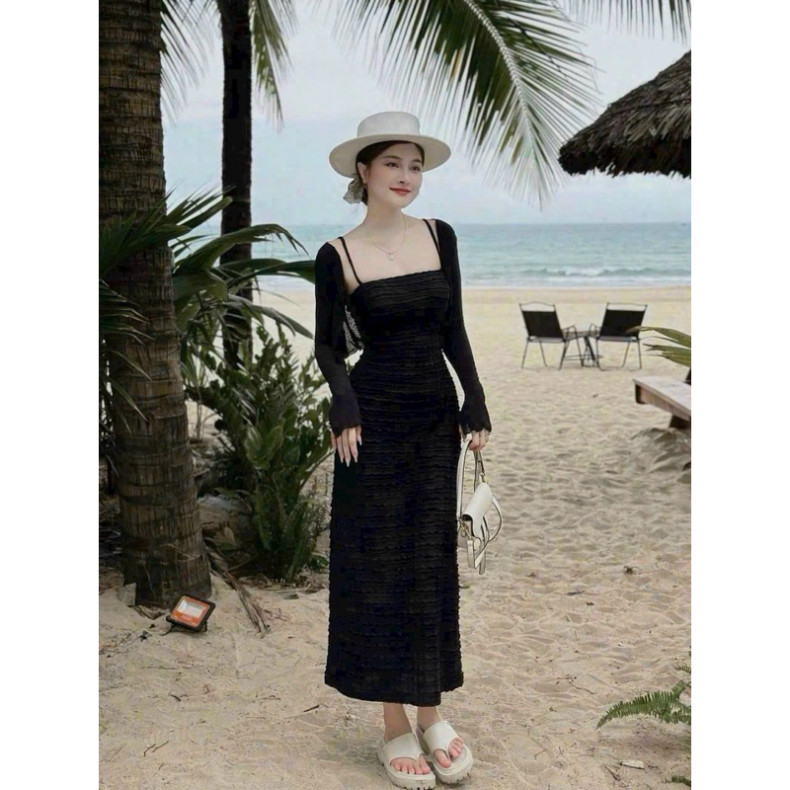 Sét đầm ren 2 dây có lót trong kèm áo khoác cực xinh, thích hợp đi chơi QC🌹 Sam Clothing