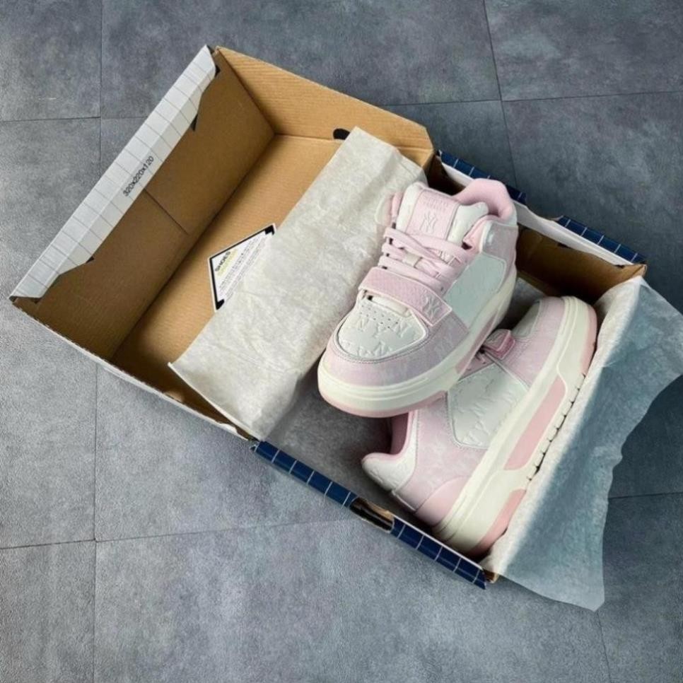 Giày MLB Chunky Liner Mid Monogram NY Pink Hồng Trắng, Sneaker MLB hồng trắng cao cấp