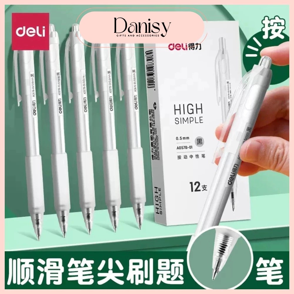 Bút Gel Bút Bi Nước Deli A057B-01 Mực Đen Bút Mực Gel Ngòi 0.5mm Tiệm Danisy