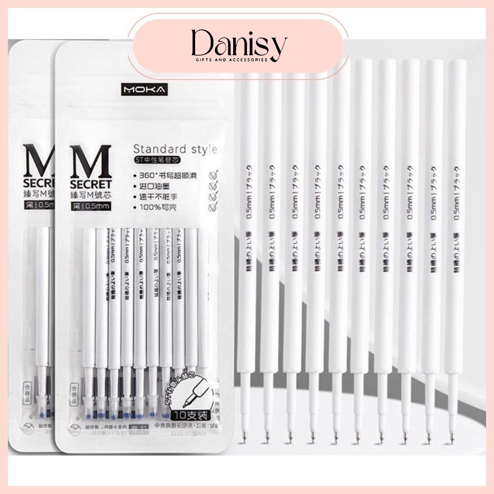 Set 10 Ngòi Gel REFILL ngòi 0.5mm 11cm - Mực Đen Dùng Cho Mọi Loại Bút MOKA, MURA, DOMI, LOPET