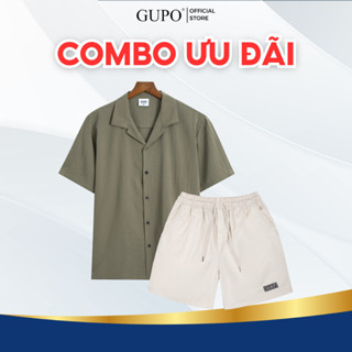 Combo Áo Sơ Mi Nam Cộc Tay Vải Linen GUPO Local Brand Và Quần Short Kaki Unisex Basic