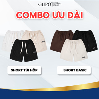Combo 2 Quần Short Kaki Túi Hộp Và Quần Đùi Nam Nữ Basic GUPO Local Brand Lưng Thun Co Giãn