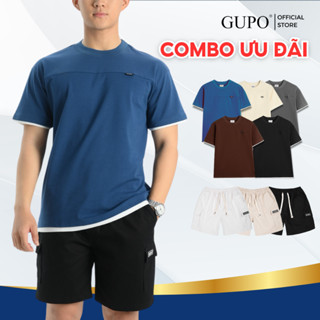  Combo Áo Phông Nam Cộc Tay Cotton GUPO Local Brand Quần Short Túi Hộp Kaki Unisex Lưng Chun Trên Gối 