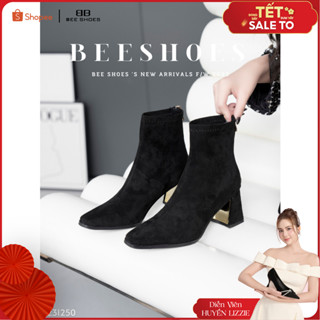 BOOT NỮ BEESHOES MŨI TRÒN DA LỘN - GIÀY BỐT NỮ ĐẾ CAO 6 PHÂN SẴN MÀU ĐEN 231250