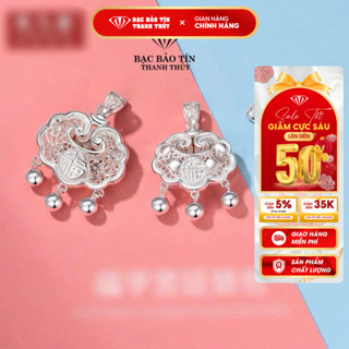 Mặt dây chuyền bạc hình khóa trường mệnh Bảo Tín Thanh Thủy vòng cổ bạc ta nguyên chất MQH14017 cao 25mm rộng 20mm