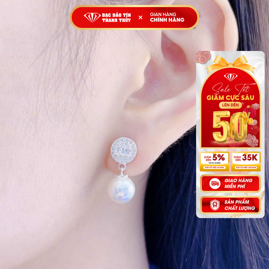 Bông tai bạc nữ đính đá nhiều kiểu dáng Bảo Tín Thanh Thủy, hoa tai bạc dáng dài chất liệu bạc 925, phụ kiện thời trang