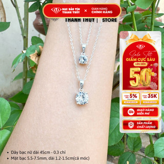  Mặt dây chuyền bạc nữ tròn bốn trấu đá Cz Bảo Tín Thanh Thủy chất liệu bạc ta nguyên chất 