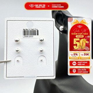  Bông tai bạc nam nữ khuyên tai bạc kiểu ghim hình bi bạc trơn Bảo Tín Thanh Thủy,chất liệu bạc ta nguyên chất cao 1.5cm 