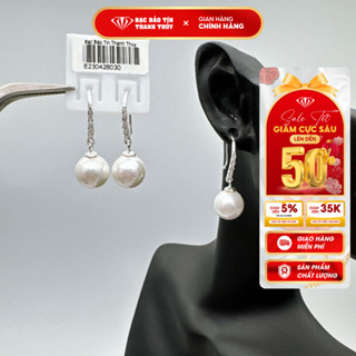  Bông tai bạc nữ Bảo Tín Thanh Thủy khuyên tai bạc kiểu móc gắn đá Cz trai chất liệu bạc ta nguyên chất dài 2.7 cm 