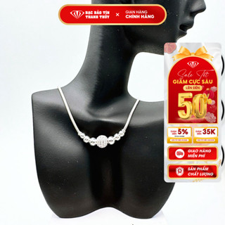 Dây chuyền bạc nữ Bảo Tín Thanh Thủy, dây mì nối bi trơn cầu đá Cz trắng,chất liệu bạc ta 3.324 chỉ dài 38 cm