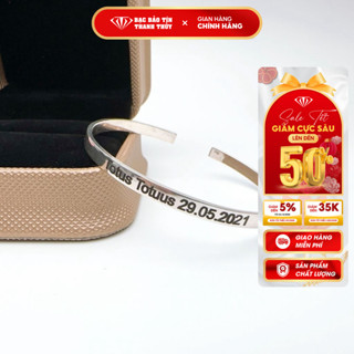 Vòng tay cặp đôi nam nữ khắc tên theo yêu cầu Bảo Tín Thanh Thủy chất liệu bạc ta nguyên chất (3mm x 1mm x 4.8cm)