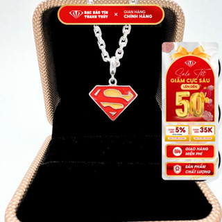Dây chuyền bạc cho bé trai Bảo Tín Thanh Thủy, dây bạc ta mặt hình huy hiệu supermen, trọng lượng 0.5 chỉ bạc
