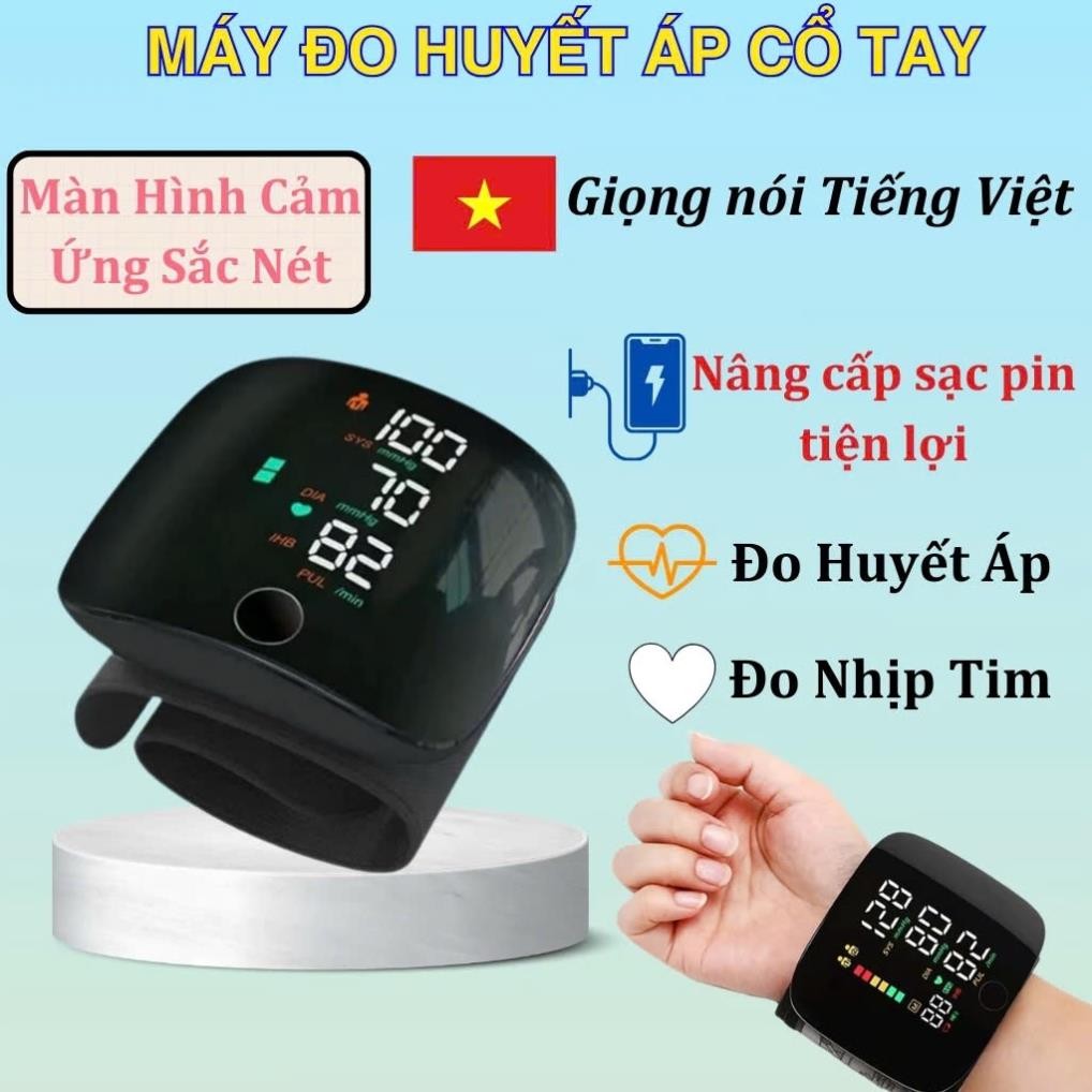 Máy Đo Huyết Áp Cổ Tay Điện Tử – Đo Tự Động, Giọng Tiếng Việt, Màn Hình LED Rõ Nét, Pin Sạc, Dễ Dụng