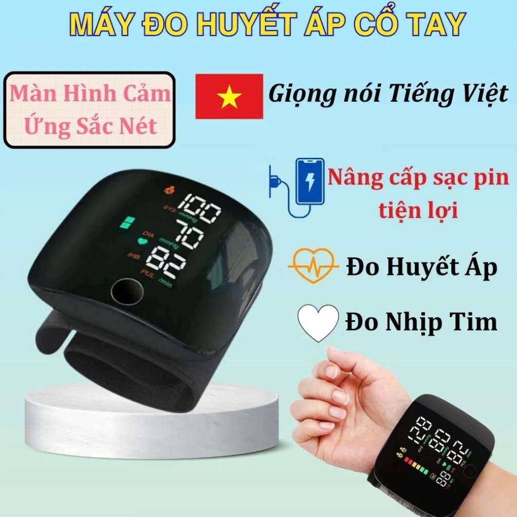 Máy Đo Huyết Áp Cổ Tay Điện Tử – Đo Tự Động, Giọng Tiếng Việt, Màn Hình LED Rõ Nét, Pin Sạc, Dễ Dụng