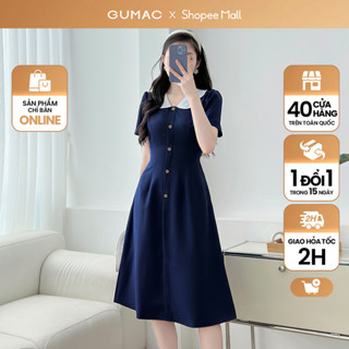 Đầm nữ dáng A xòe phối bâu thời trang GUMAC LDD1214