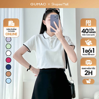 Áo thun polo nữ màu hồng - tím thời trang GUMAC có cổ đẹp thiết kế trơn cơ bản PLE03028