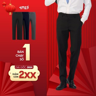 Quần tây âu nam co giãn 4MEN QT058 form slimfit Hàn Quốc ống ôm đẹp, vải cao cấp không nhăn, 3 màu đen, xám, xanh đen