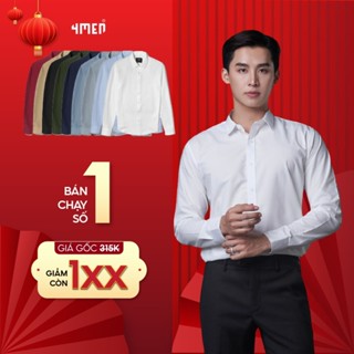 Áo sơ mi nam tay dài trơn đẹp 4MEN SM088 lụa chéo hạn chế nhăn, mềm mịn, form regular rộng công sở trẻ trung, giá rẻ