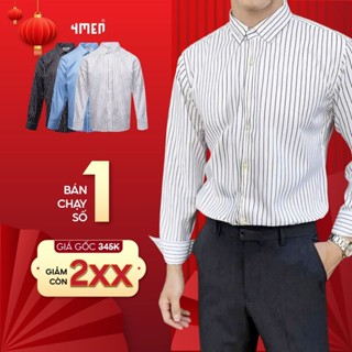 Áo sơ mi nam kẻ sọc 4MEN SM172 tay dài, form slimfit ôm body đẹp trẻ trung, vải lụa chéo mềm mịn hạn chế nhăn giá rẻ
