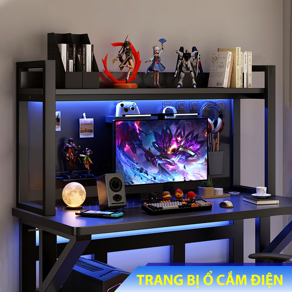 Kệ để bàn TopV decor gaming đen trang trí bàn pc giá sách đa năng trưng bày mô hình