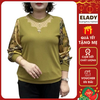 Áo trung niên nữ AD1007, Áo kiểu nữ trung niên cho mẹ cho bà sang trọng, vải thun dệt kim phối tay voan lụa mềm, co dãn