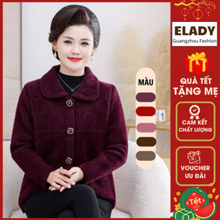 Áo khoác trung niên nữ AD1082, áo khoác thu đông cho mẹ cho bà cổ bẻ cài cúc chất len lông thỏ QC cao cấp