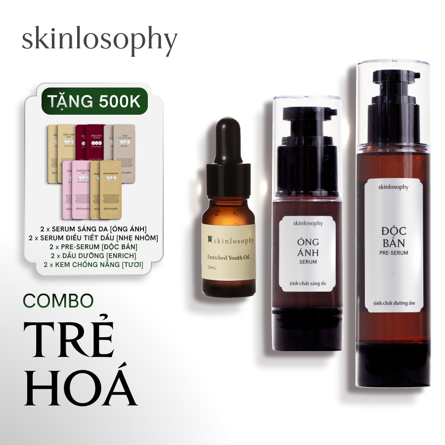 Combo Trẻ Hoá Làn Da: Pre-serum Độc Bản, Dầu Dưỡng Enriched Youth Oil, Serum Óng Ánh Skinlosophy