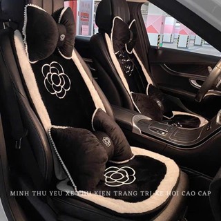 Bộ gối tựa ô tô/lót ghế ô tô lông thỏ hoa trà cao cấp trang trí nội thất xe sang trọng