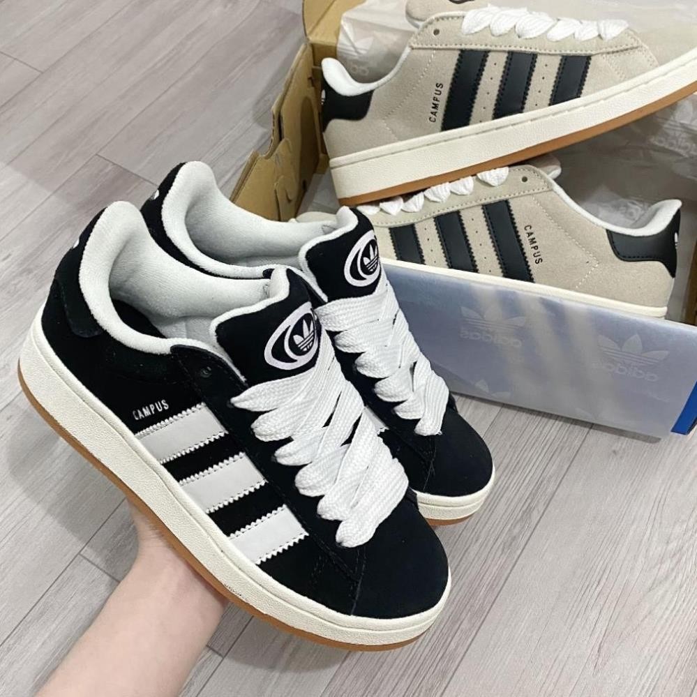 Giày _Adidas Campus Nam Nữ, Giày Thể Thao _Adidas Đen Xám 3 Sọc Bản Cao Cấp Full Box Bill