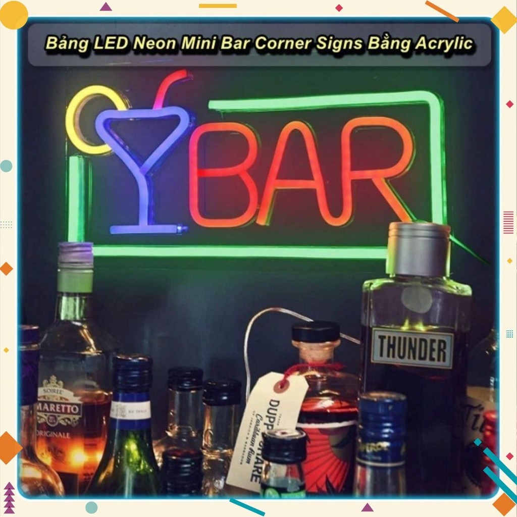 Bảng LED Neon Mini Bar Corner Signs Bằng Acrylic Trang Trí Quán