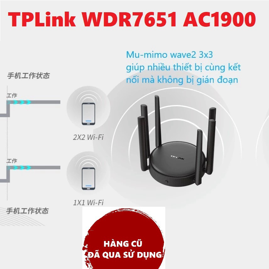 Bộ Phát Router Wifi6 TPLink WDR7651 chuẩn AC1900 Mbps ( HÀNG CŨ) Có MESH 2 Băng Tần WiFi Xuyên Tường