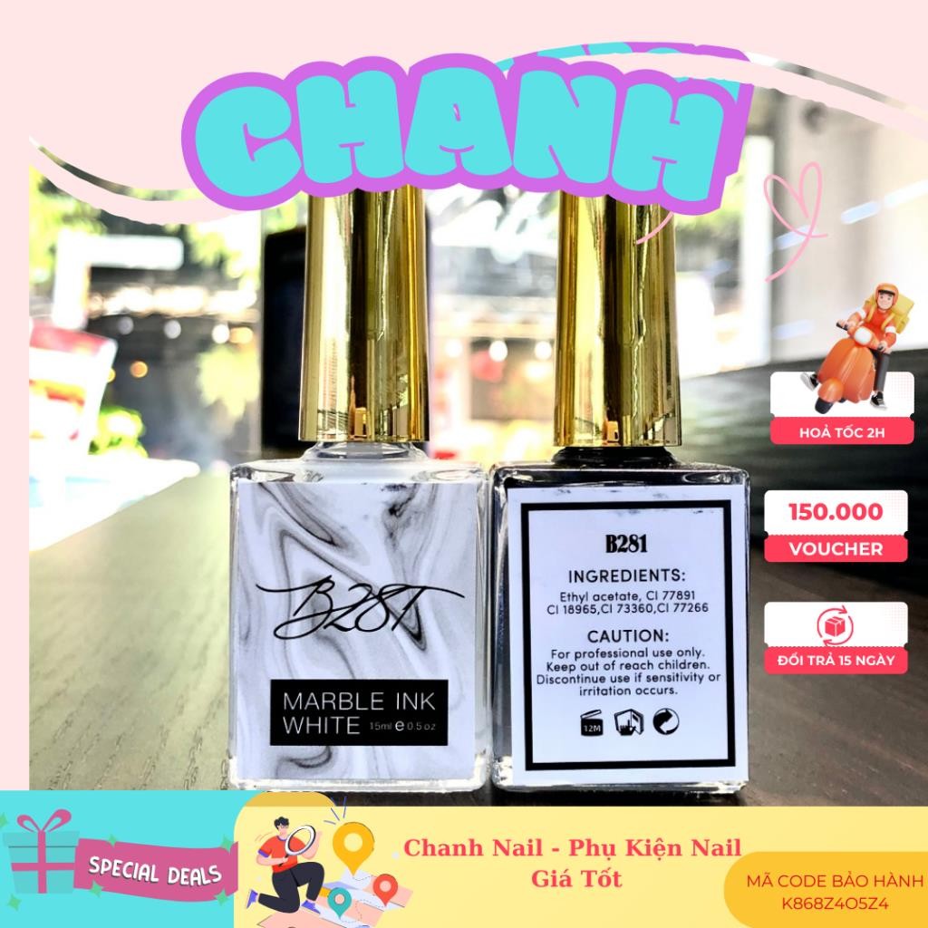 Cồn Loang Trắng, Đen B281 - Loang Cồn Lẻ Màu Làm Mable Vân Đá CHANH NAIL