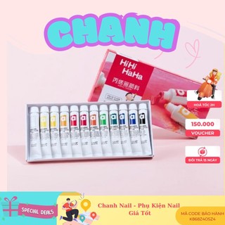  Set Bột Acrylic Cọ Bản Vẽ Móng 12 Màu Nail sắc nét chuẩn màu Chính Hãng CHANH NAIL 