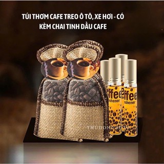 Túi Thơm Cafe Treo Ô Tô, Xe Hơi - Có Kèm Chai Tinh Dầu Cafe - tinh dầu treo xe ô tô