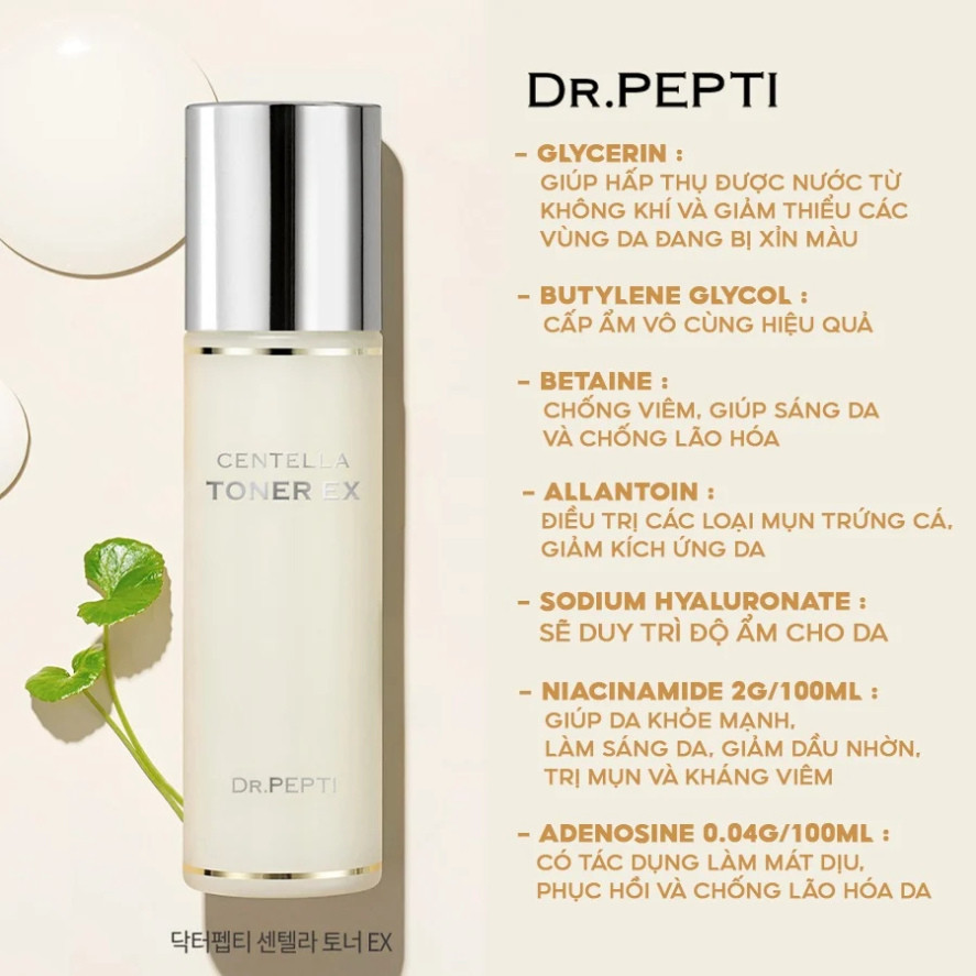 Myphambamboo Nước Hoa Hồng Dưỡng Da Căng Bóng Dr.Pepti Centella Toner EX 180ml Chính Hãng