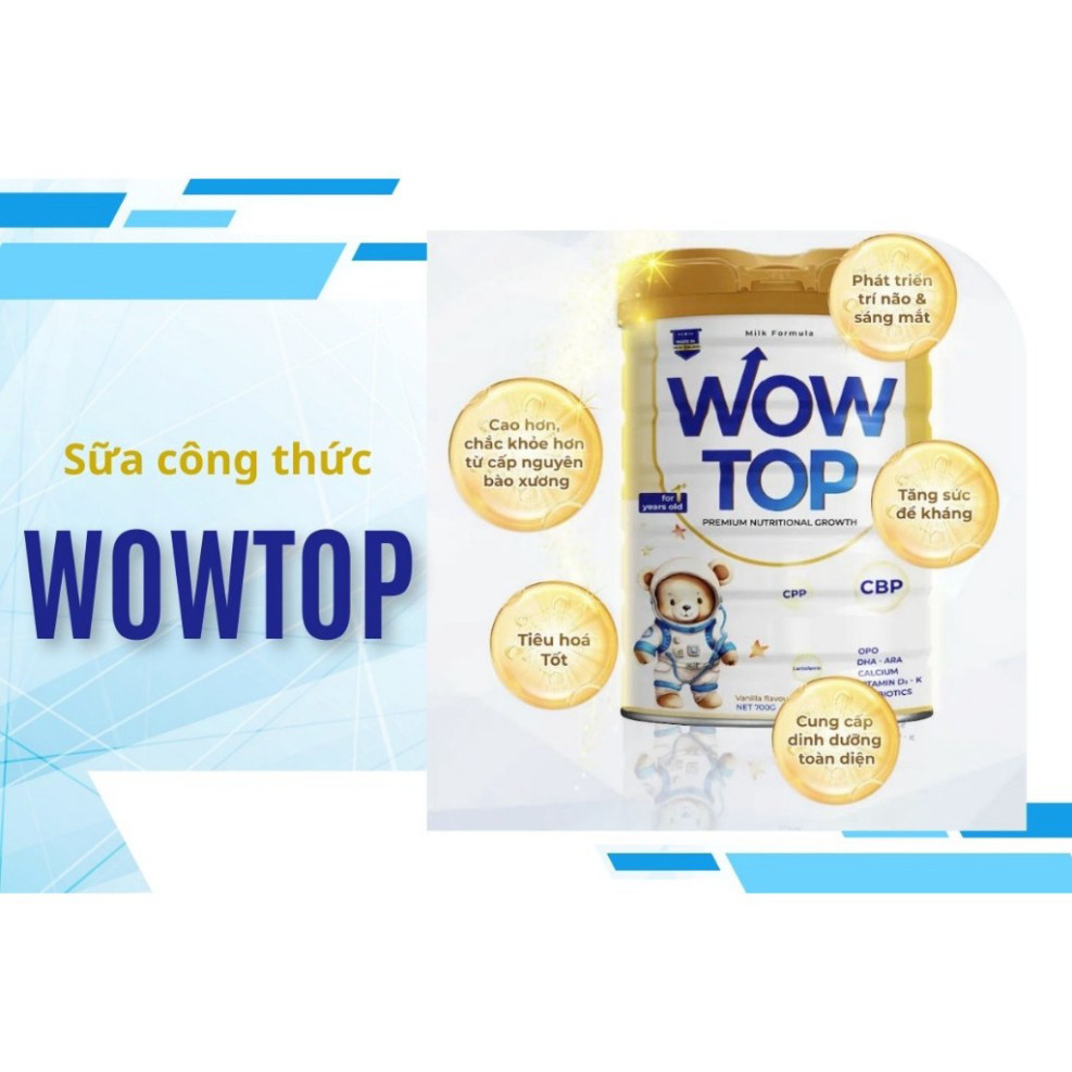 Sữa WOWTOP phát triển chiều cao cho bé từ 2-15 tuổi  650g phiên Bản mới nâng cấp chất lượng Nutrients 27.