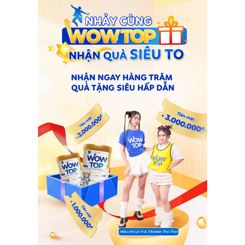 Sữa WOWTOP phát triển chiều cao cho bé từ 2-15 tuổi  650g phiên Bản mới nâng cấp chất lượng Nutrients 27.