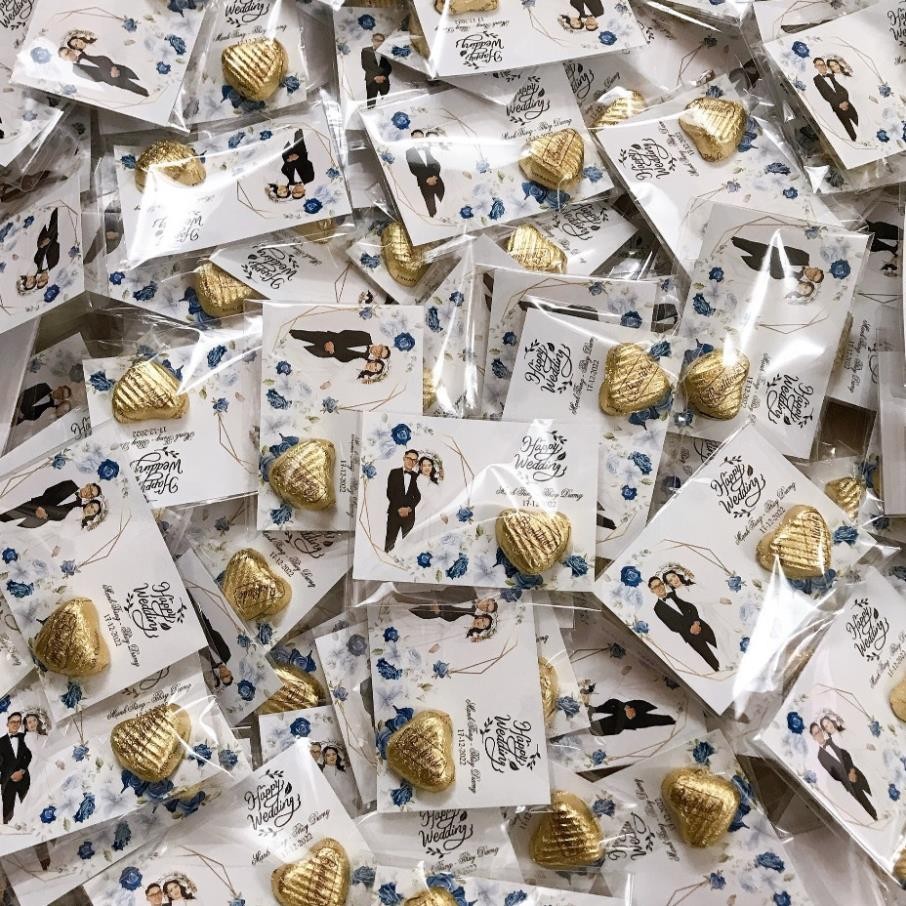 Thiệp socola in hình cô dâu chú rể (set 50 thiệp)