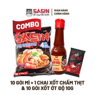  Combo 10 gói mì cay Sasin vị kim chi + 1 chai xốt chấm Hàn Quốc + 10 gói sốt ớt độ 10g BSET0102 