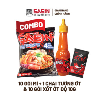 Combo 10 gói mì cay Sasin vị kim chi + 1 chai tương ớt + 10 xốt ớt độ 10g BSET0099