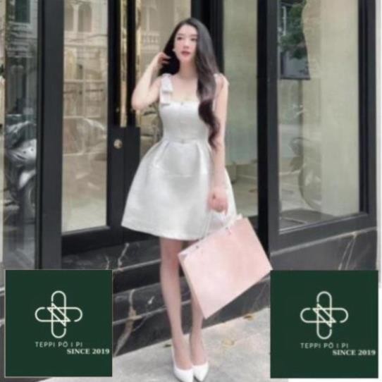 Váy nữ váy dự tiệc váy đi chơi váy đi biển đầm dáng ngắn vải gấm đính đá hai dây hàng loại 1 shop HK