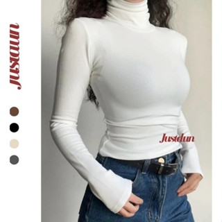 Áo giữ nhiệt cổ lọ dài tay , chất thun tăm len cotton lót lông áo len tăm cổ cao giữ nhiệt tay dài ôm body Justdun